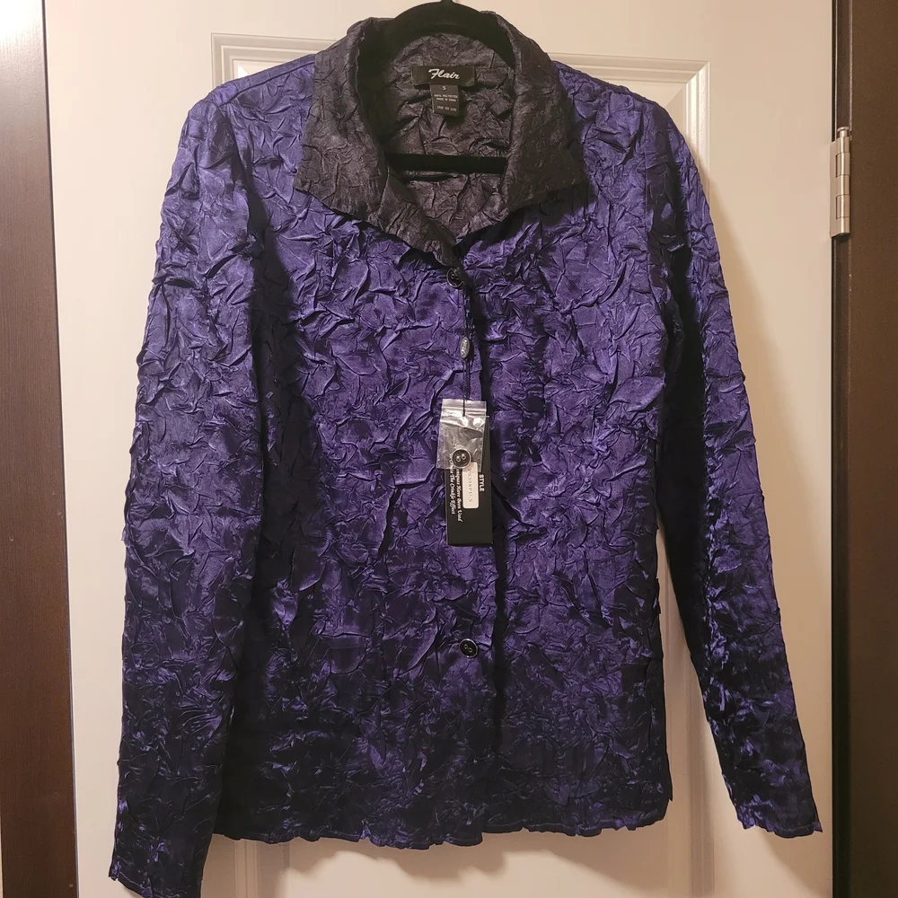 NWT Flair Brand Elegant Women's Crinkle Blazer in Deep Purple Size S - Picture 1 of 5